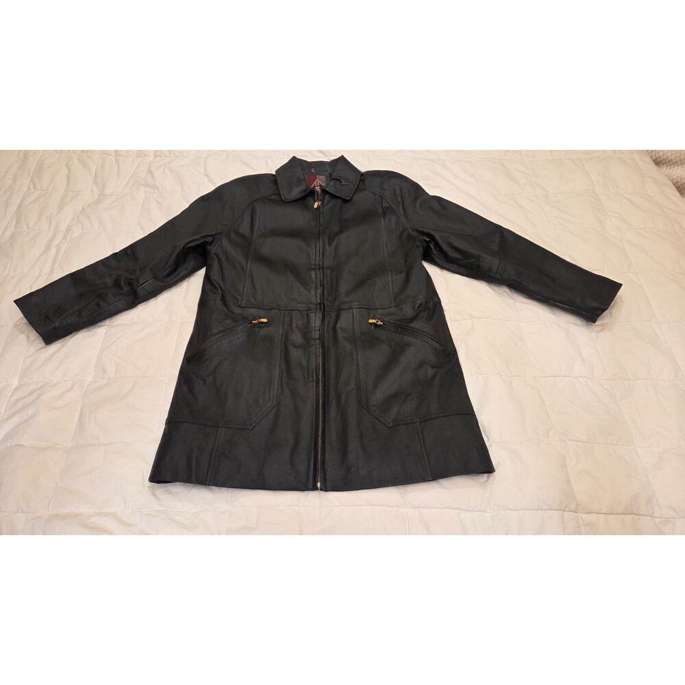 Vintage 90s G-III Global Identity Black Leather Mid-Length Jacket Women's Medium